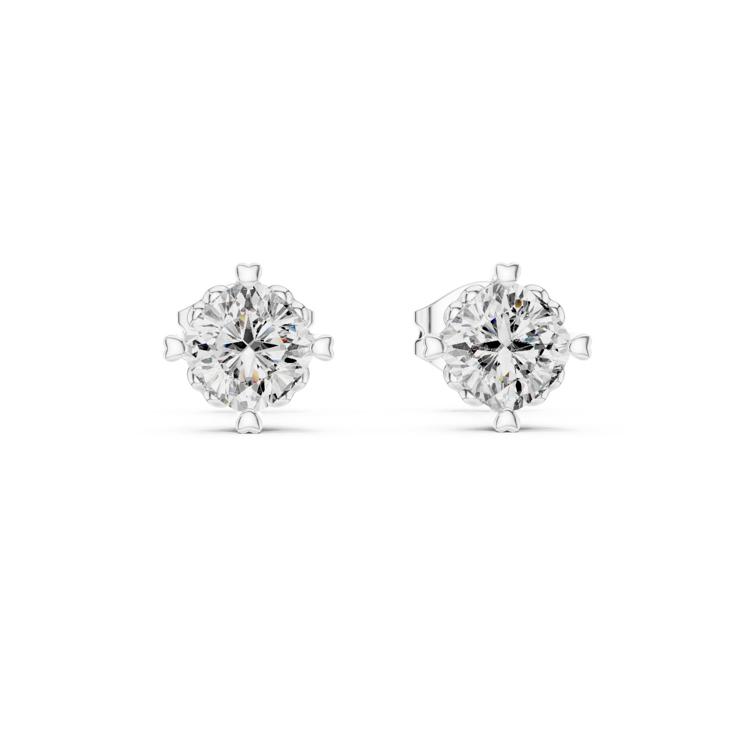 Floral Prong Cushion Diamond Stud Earrings