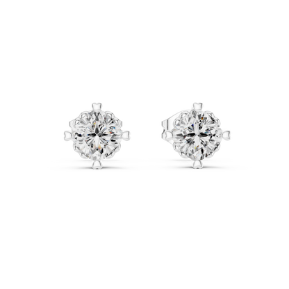 Floral Prong Cushion Diamond Stud Earrings