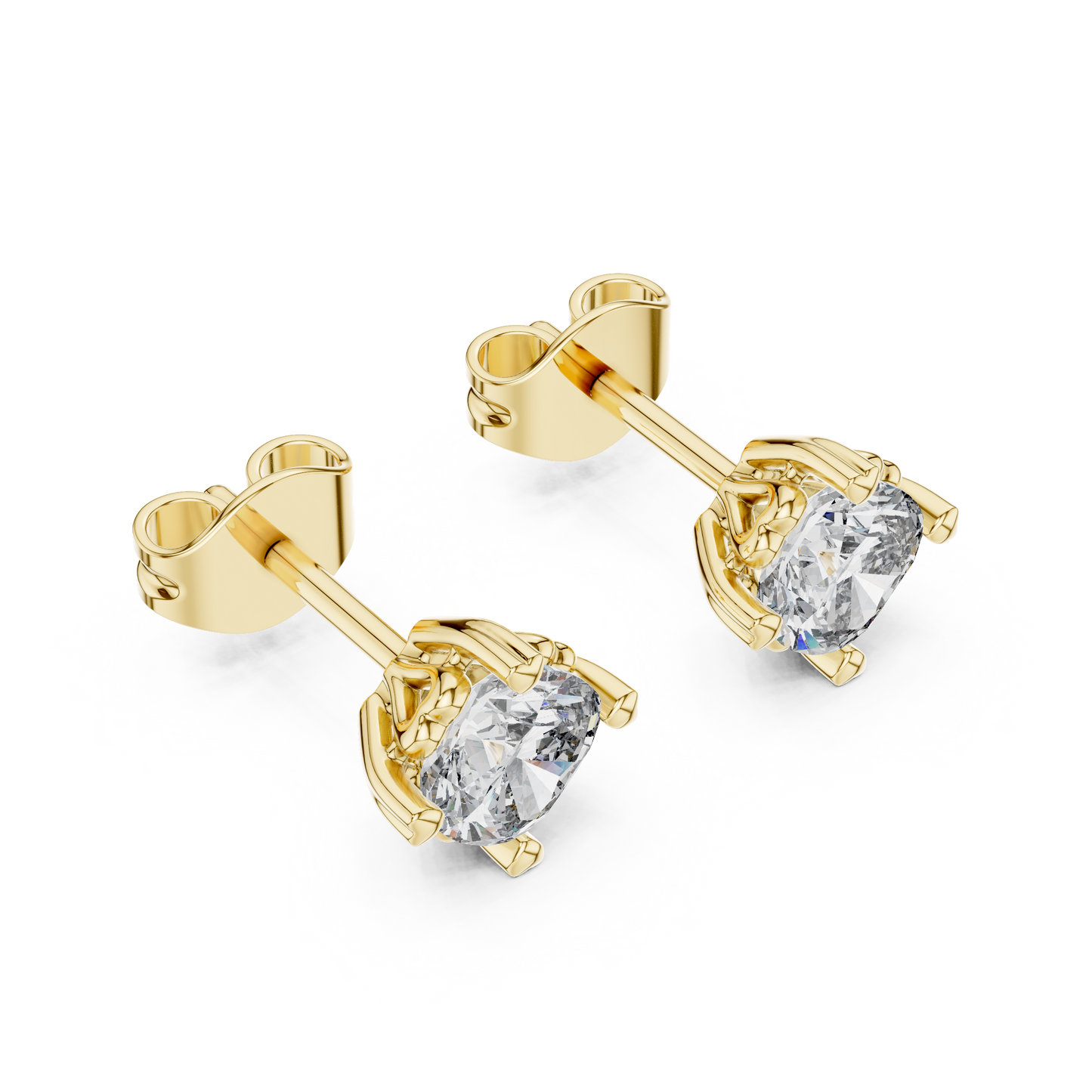 Floral Prong Cushion Diamond Stud Earrings