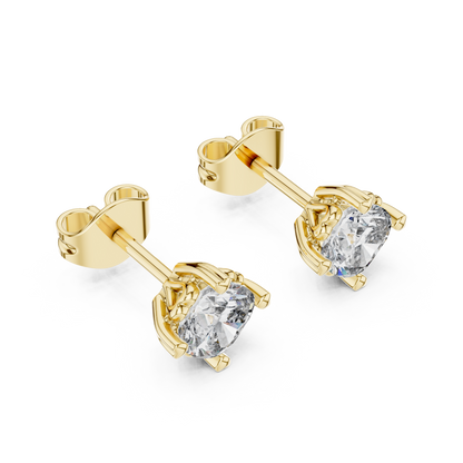 Floral Prong Cushion Diamond Stud Earrings