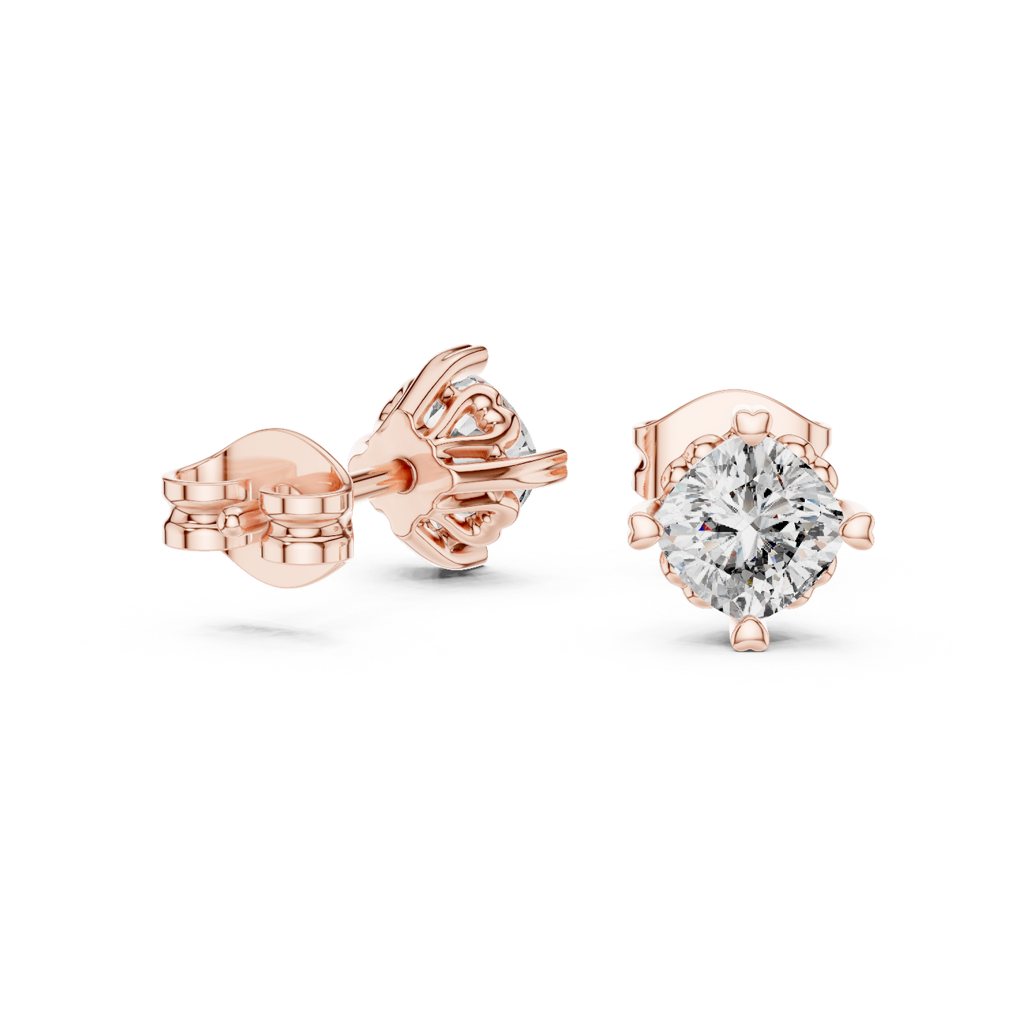 Floral Prong Cushion Diamond Stud Earrings