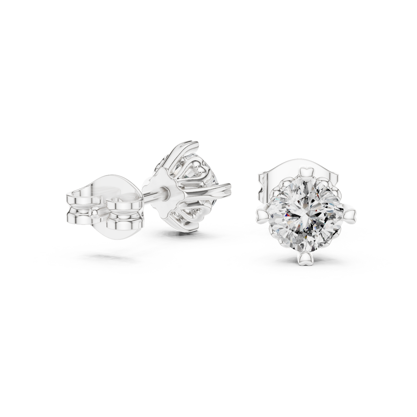 Floral Prong Cushion Diamond Stud Earrings