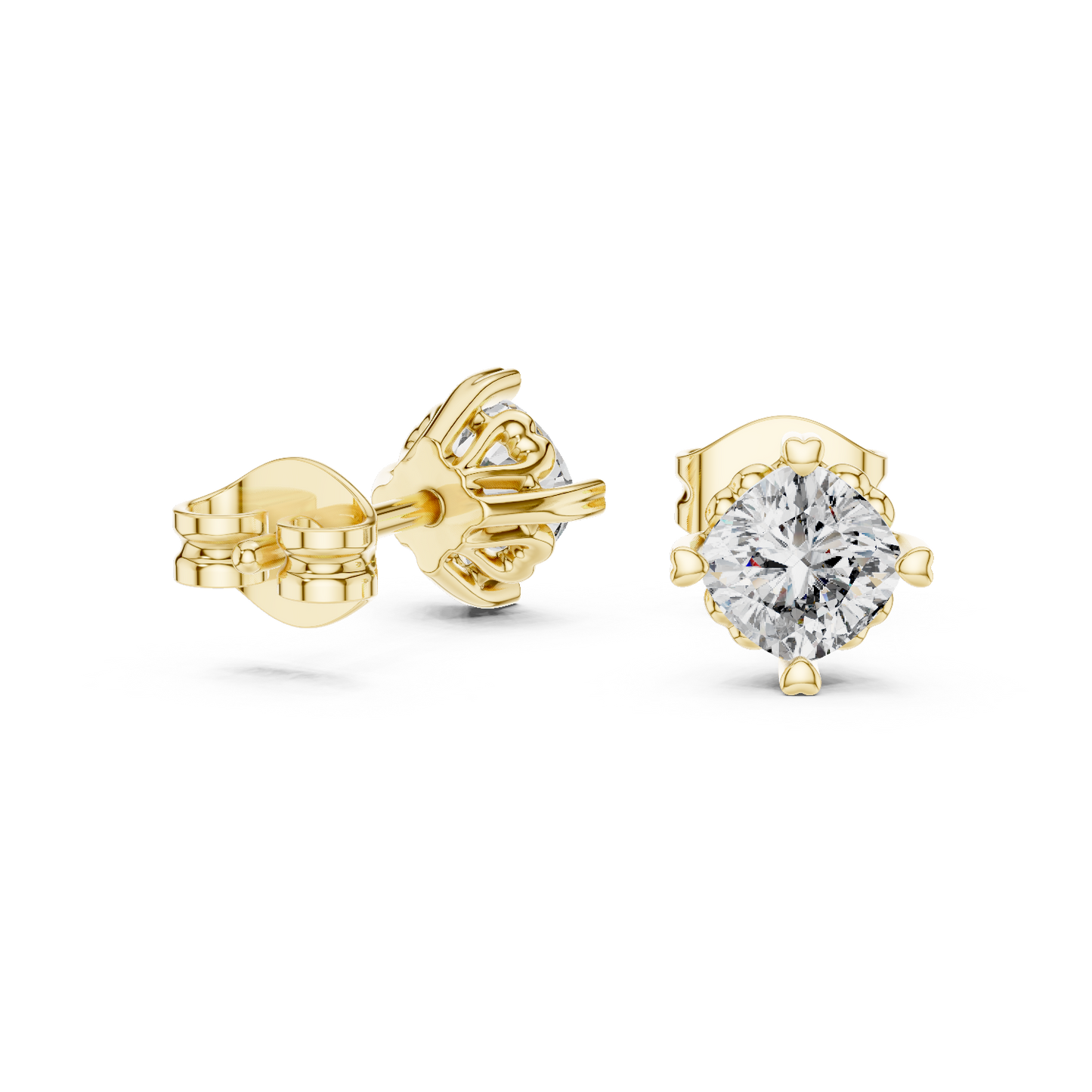 Floral Prong Cushion Diamond Stud Earrings