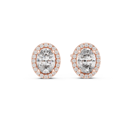 Oval Halo Diamond Stud Earrings