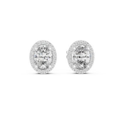 Oval Halo Diamond Stud Earrings
