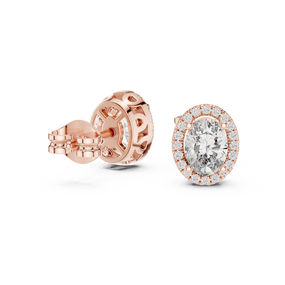 Oval Halo Diamond Stud Earrings