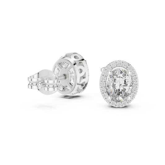 Oval Halo Diamond Stud Earrings