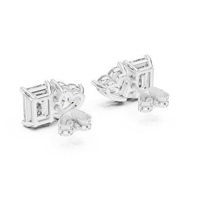 Heart & Emerald Cut Diamond Stud Earrings