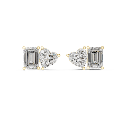 Heart & Emerald Cut Diamond Stud Earrings