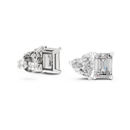 Heart & Emerald Cut Diamond Stud Earrings