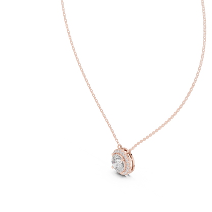 Solitaire Halo Diamond Pendant Necklace