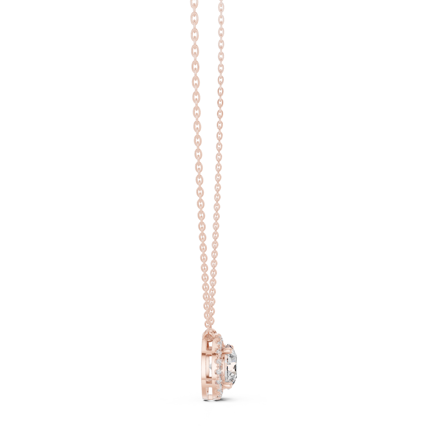 Solitaire Halo Diamond Pendant Necklace