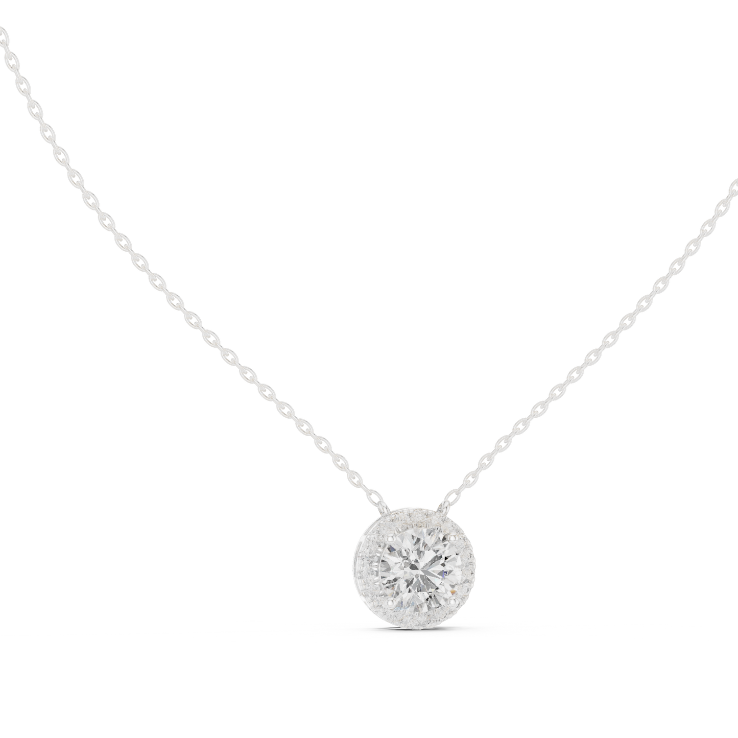 Solitaire Halo Diamond Pendant Necklace