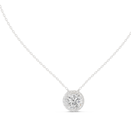 Solitaire Halo Diamond Pendant Necklace