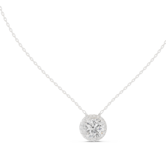 Solitaire Halo Diamond Pendant Necklace