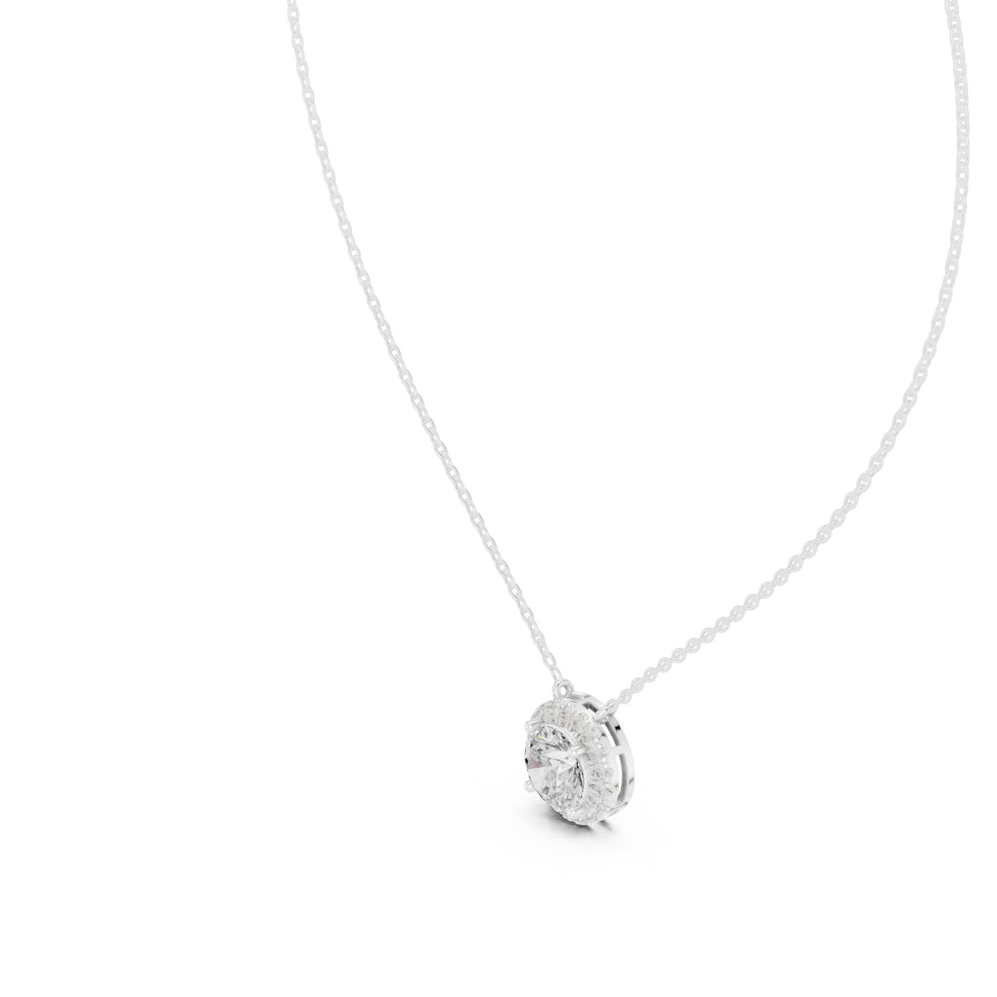Solitaire Halo Diamond Pendant Necklace