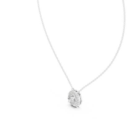 Solitaire Halo Diamond Pendant Necklace