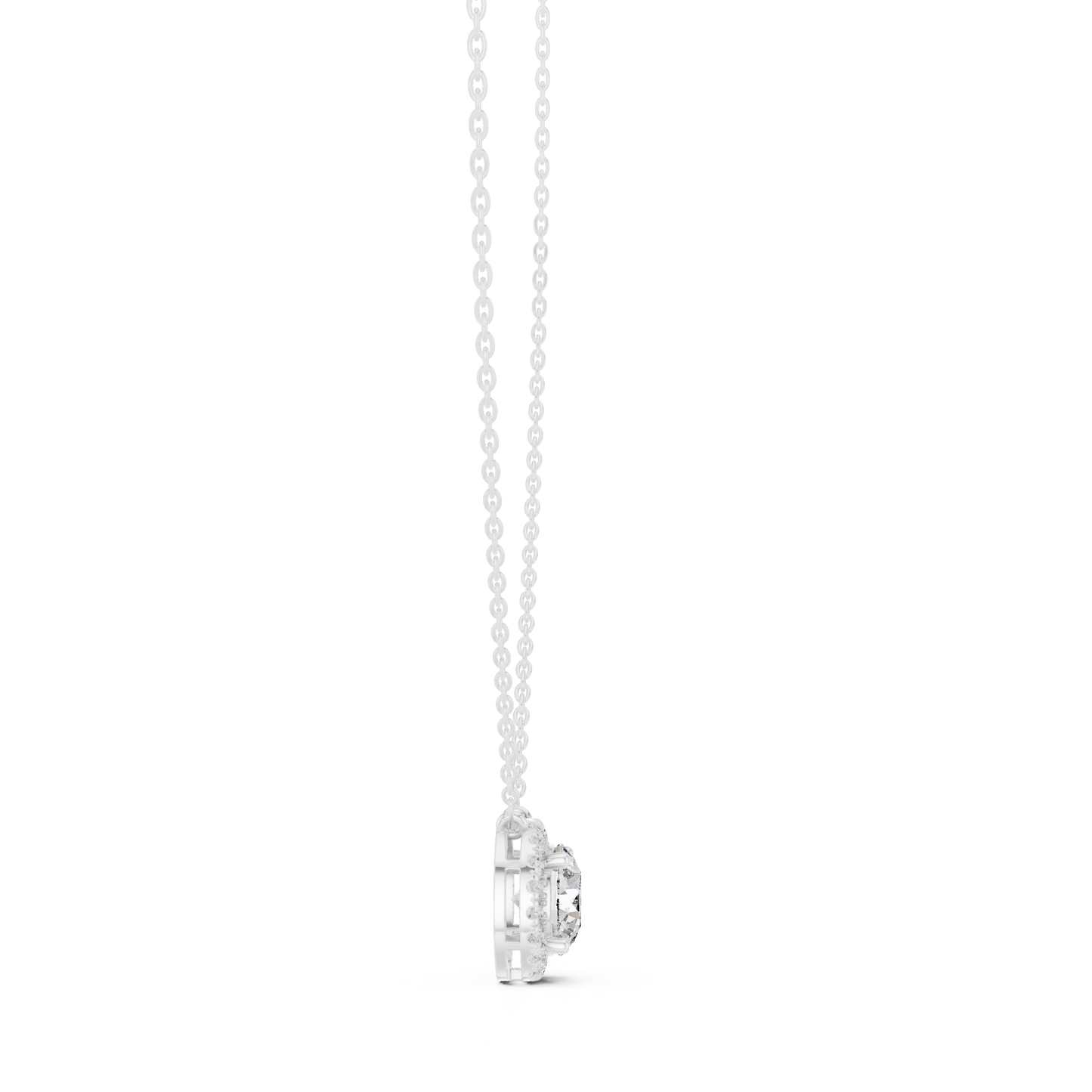 Solitaire Halo Diamond Pendant Necklace