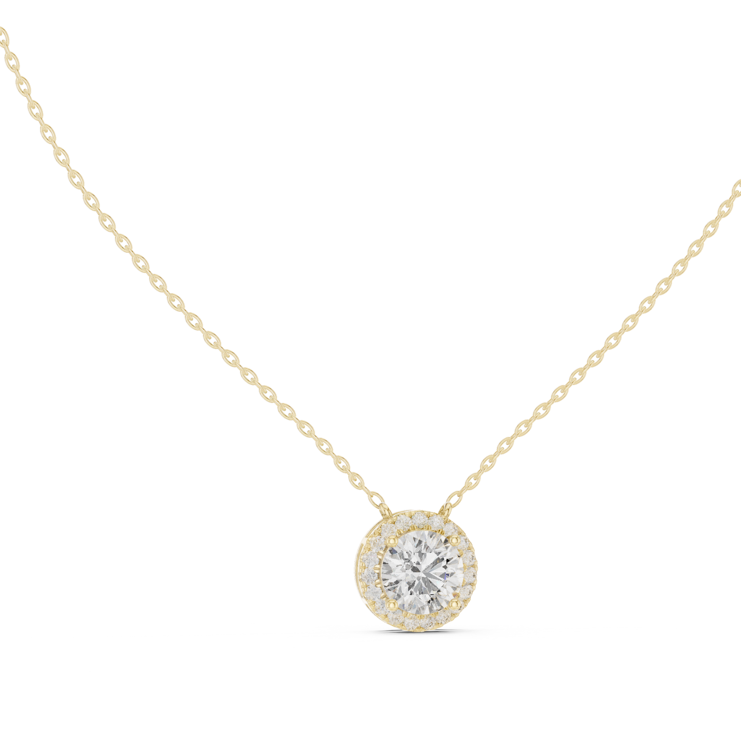 Solitaire Halo Diamond Pendant Necklace