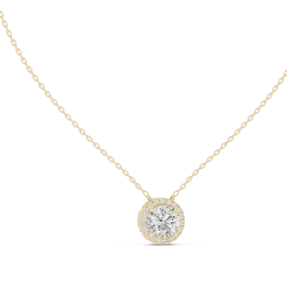 Solitaire Halo Diamond Pendant Necklace