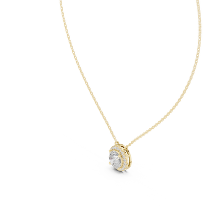 Solitaire Halo Diamond Pendant Necklace