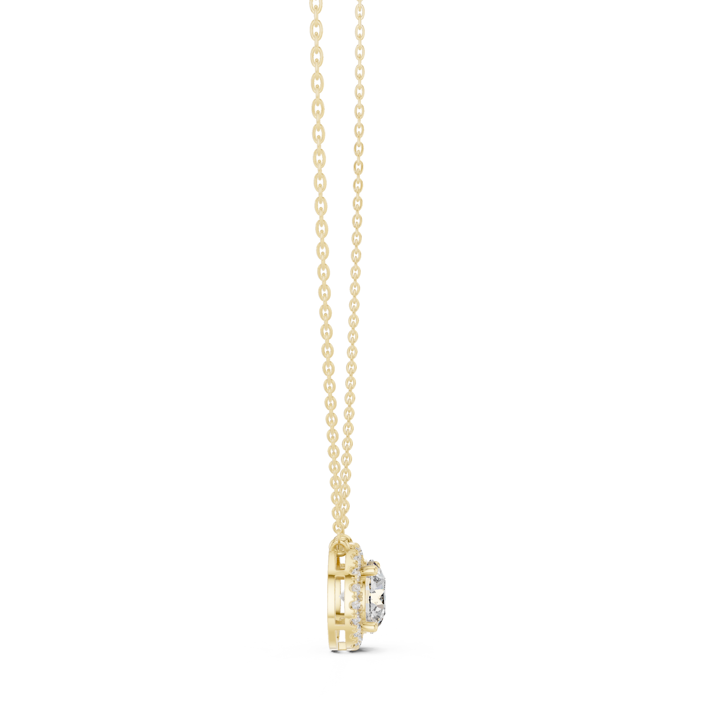 Solitaire Halo Diamond Pendant Necklace