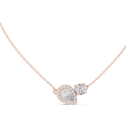 Two-Stone Pear & Round Diamond Pendant Necklace