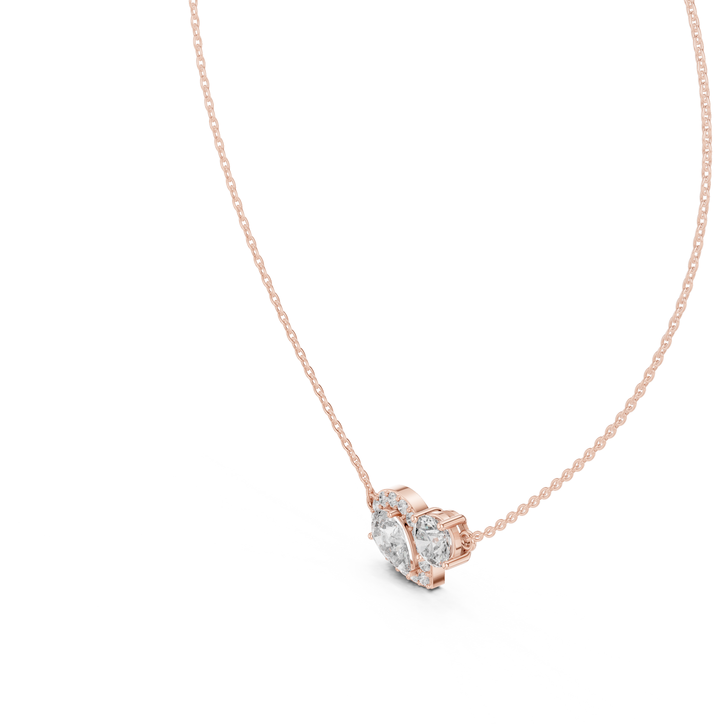 Two-Stone Pear & Round Diamond Pendant Necklace