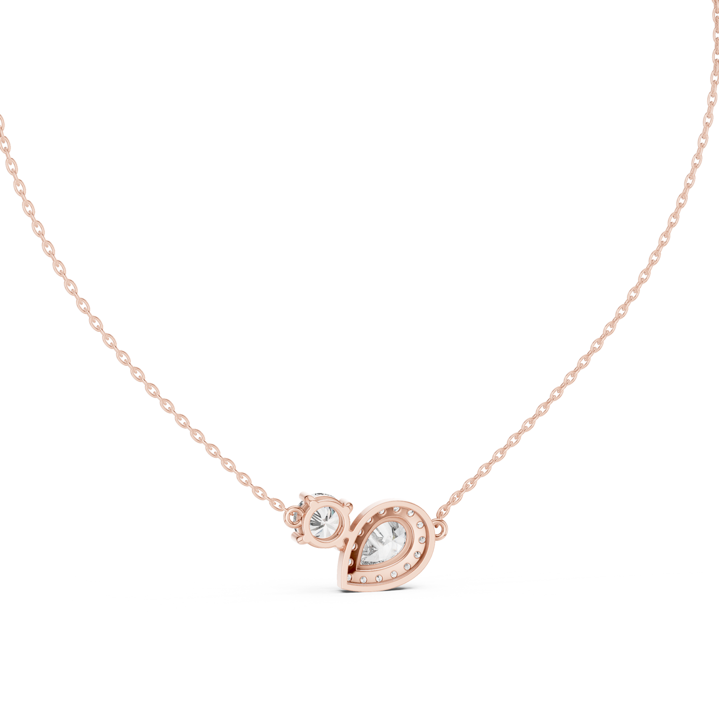 Two-Stone Pear & Round Diamond Pendant Necklace