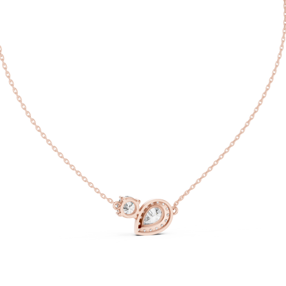 Two-Stone Pear & Round Diamond Pendant Necklace