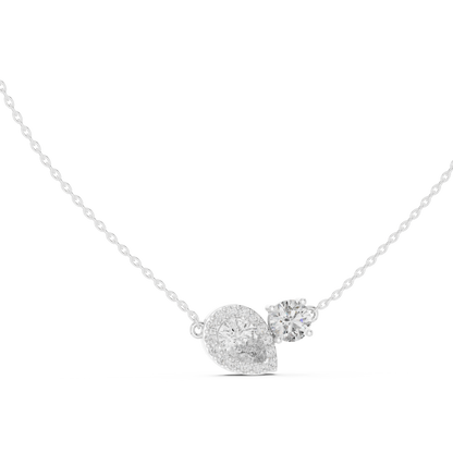 Two-Stone Pear & Round Diamond Pendant Necklace