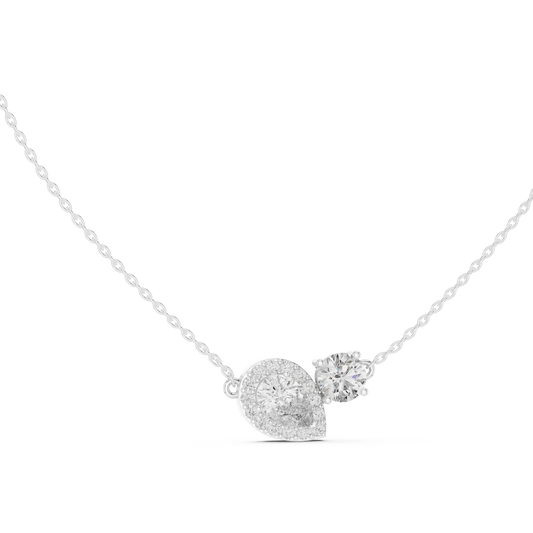 Two-Stone Pear & Round Diamond Pendant Necklace
