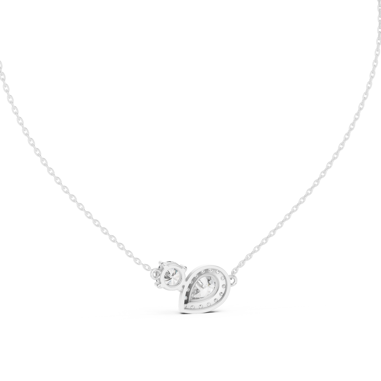 Two-Stone Pear & Round Diamond Pendant Necklace