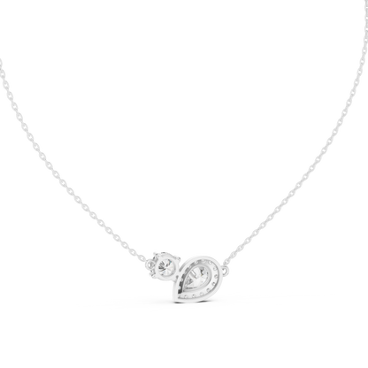 Two-Stone Pear & Round Diamond Pendant Necklace