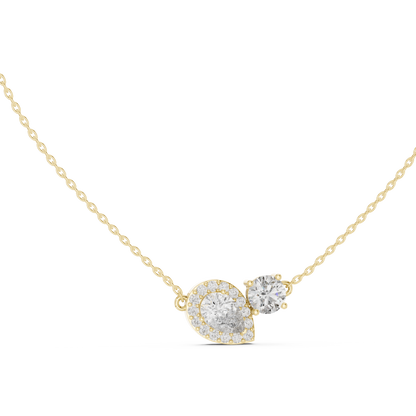 Two-Stone Pear & Round Diamond Pendant Necklace