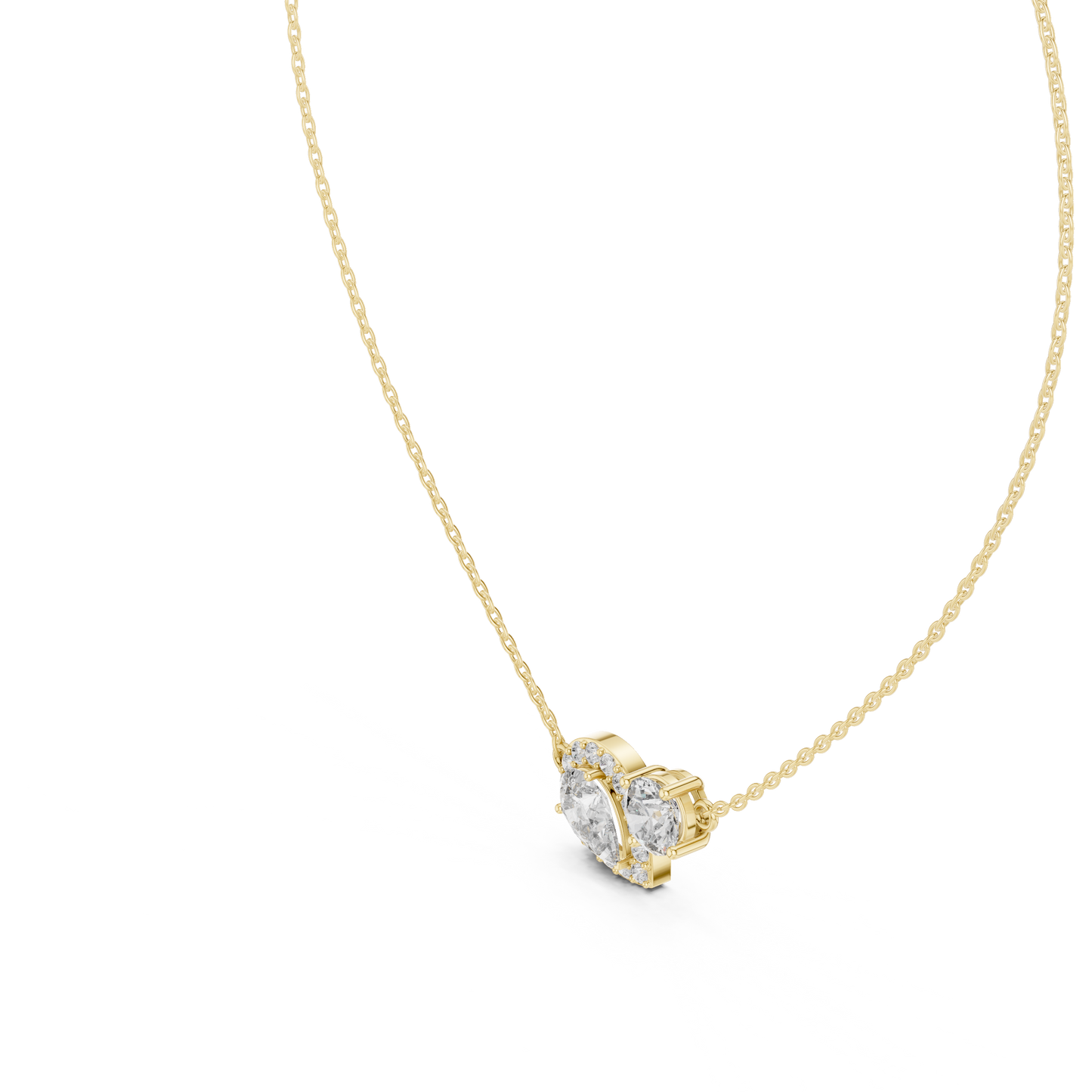 Two-Stone Pear & Round Diamond Pendant Necklace