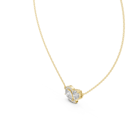 Two-Stone Pear & Round Diamond Pendant Necklace
