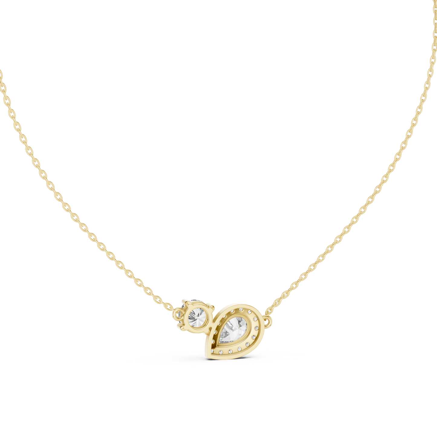 Two-Stone Pear & Round Diamond Pendant Necklace