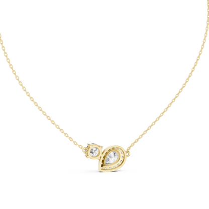 Two-Stone Pear & Round Diamond Pendant Necklace