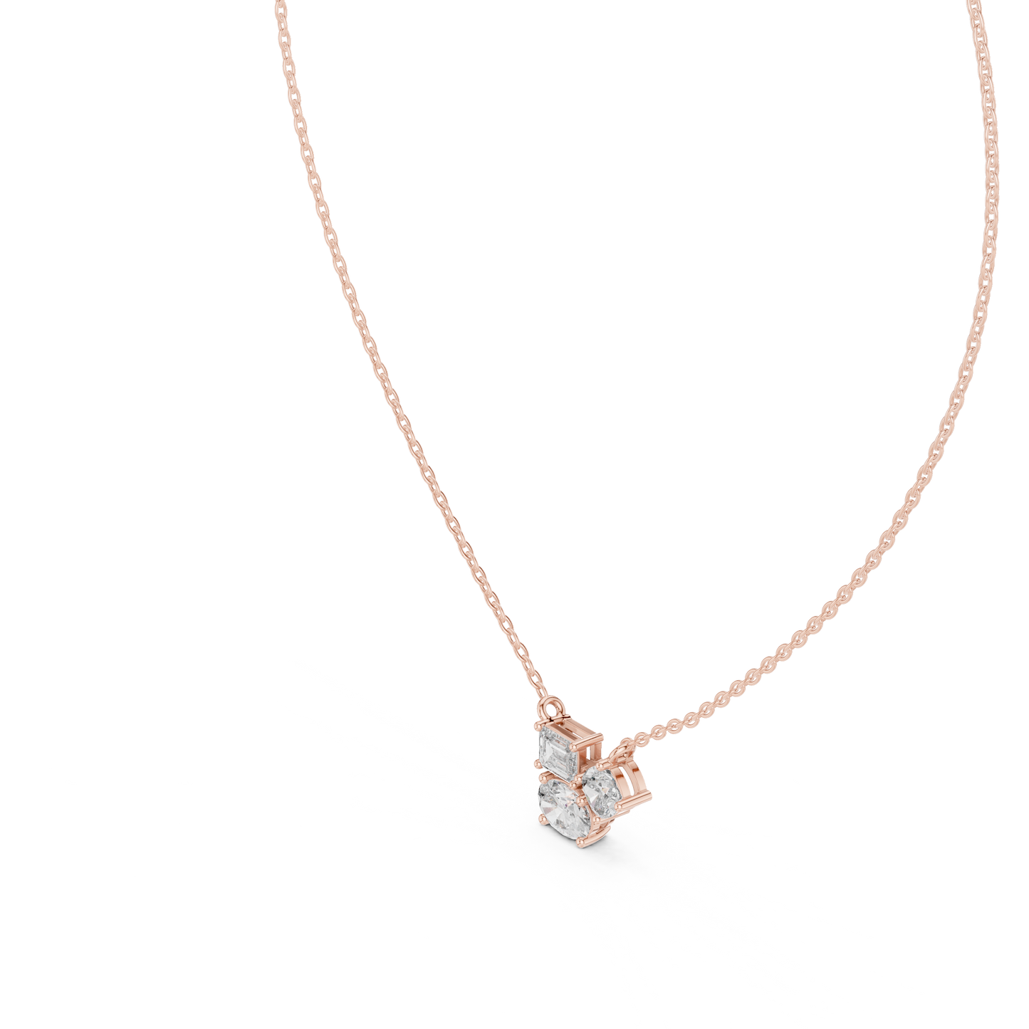 Three-Stone Diamond Cluster Pendant Necklace