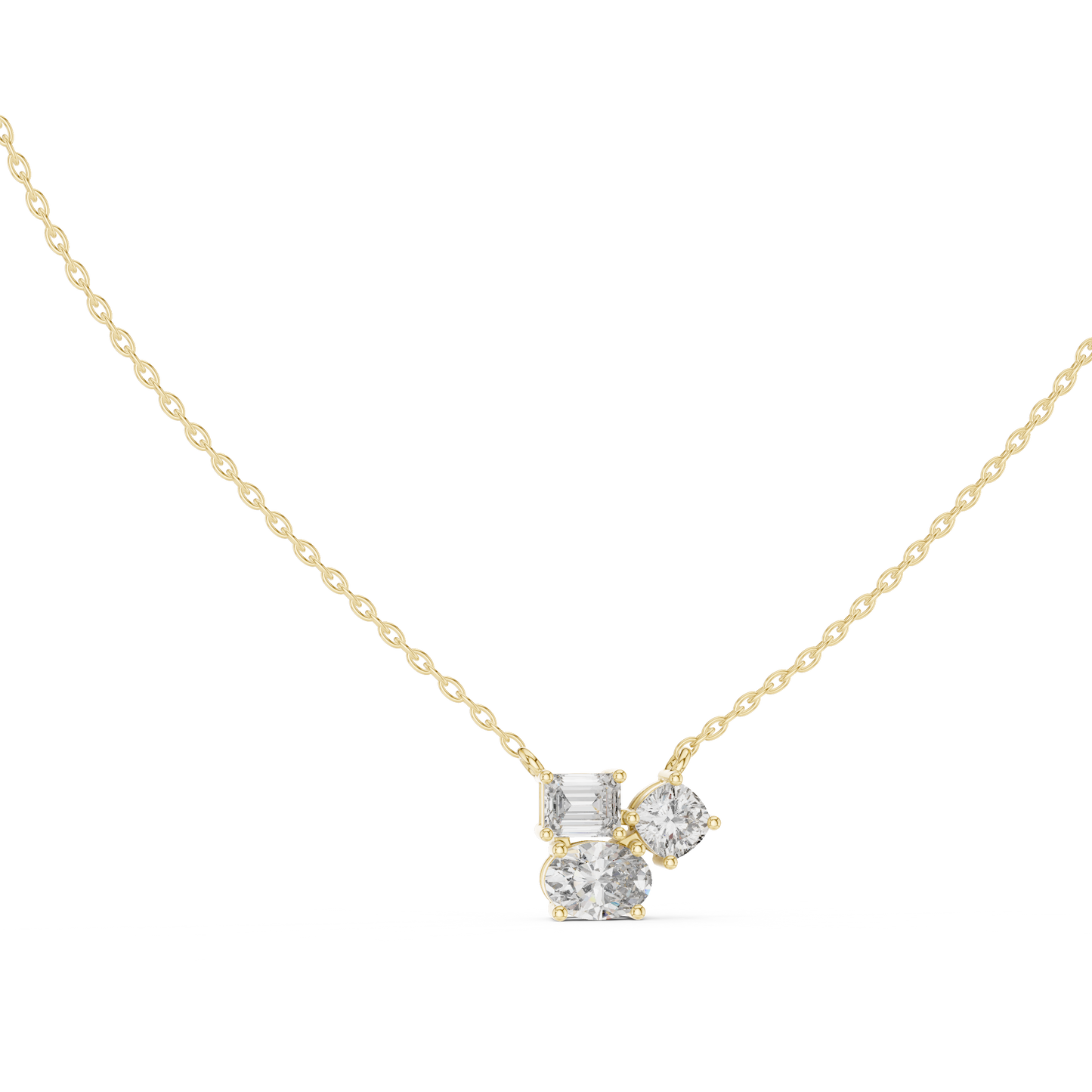 Three-Stone Diamond Cluster Pendant Necklace