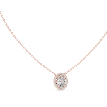 Oval Diamond Halo Pendant Necklace