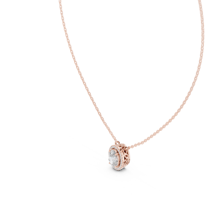 Oval Diamond Halo Pendant Necklace