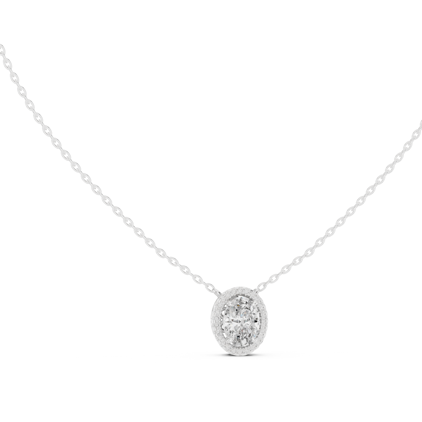 Oval Diamond Halo Pendant Necklace