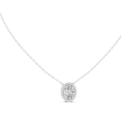 Oval Diamond Halo Pendant Necklace