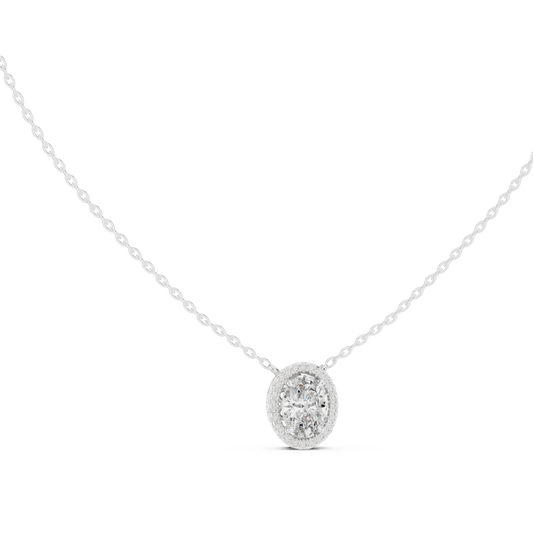 Oval Diamond Halo Pendant Necklace