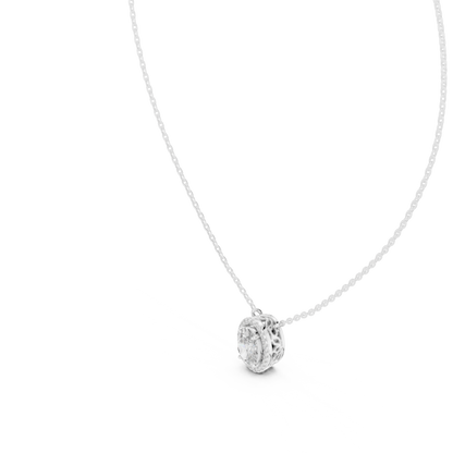 Oval Diamond Halo Pendant Necklace