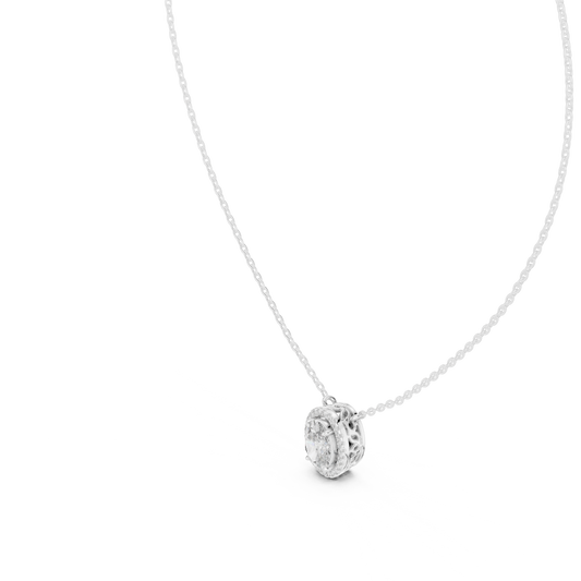 Oval Diamond Halo Pendant Necklace