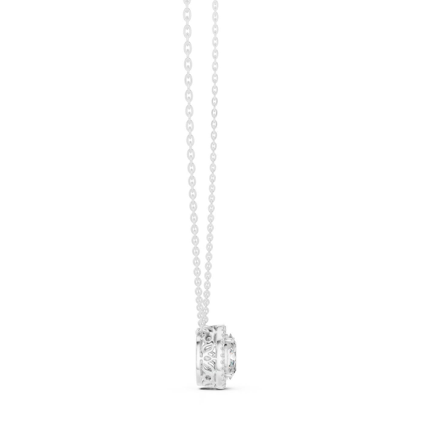 Oval Diamond Halo Pendant Necklace