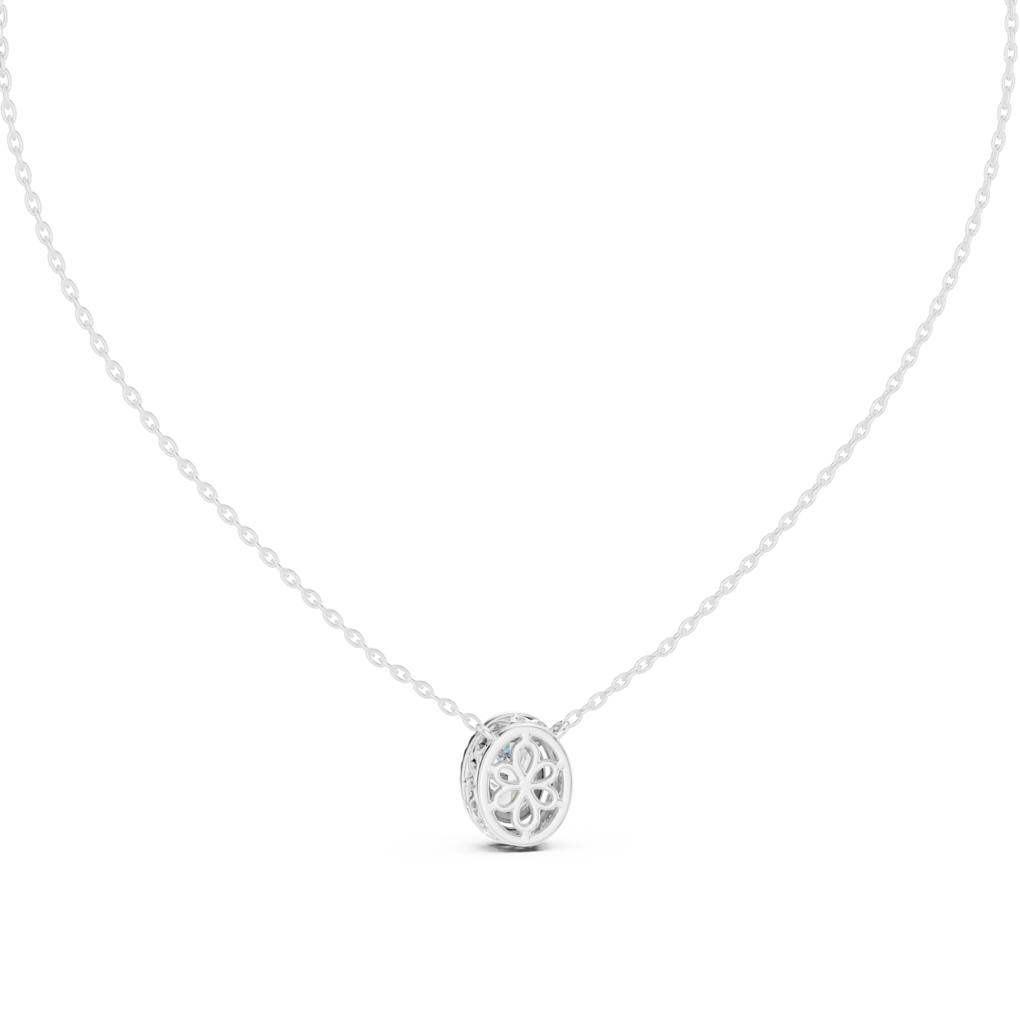 Oval Diamond Halo Pendant Necklace